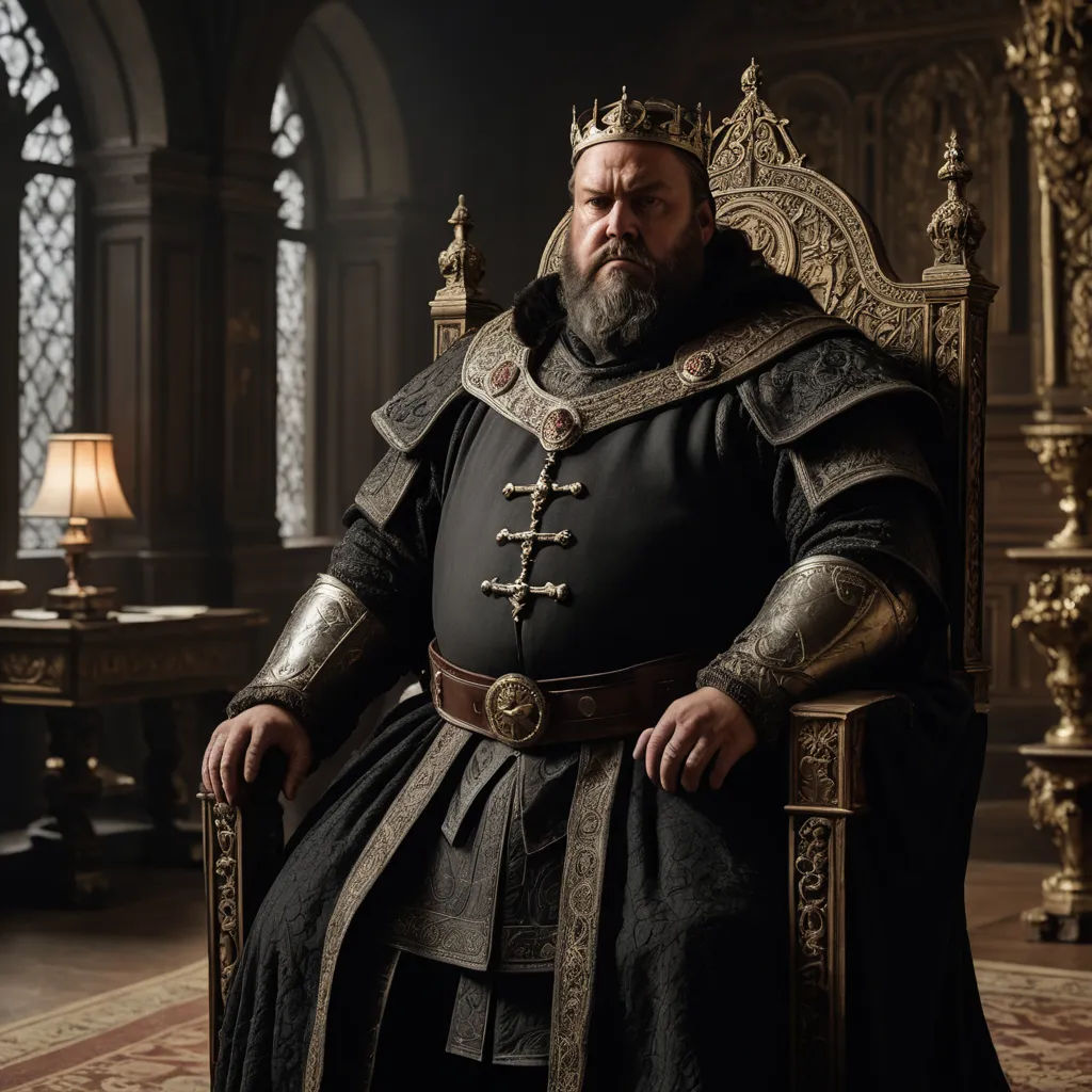 a man in a black and gold outfit sitting on a chair in a room with a large window and a lamp, antipodeans, a character portrait, Clovis Trouille, regal