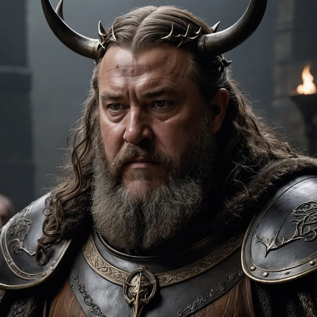 a man with a beard and horns on his head wearing a costume of a viking warrior with horns and a beard, antipodeans, a character portrait, Edward Otho Cresap Ord, II, leesha hannigan