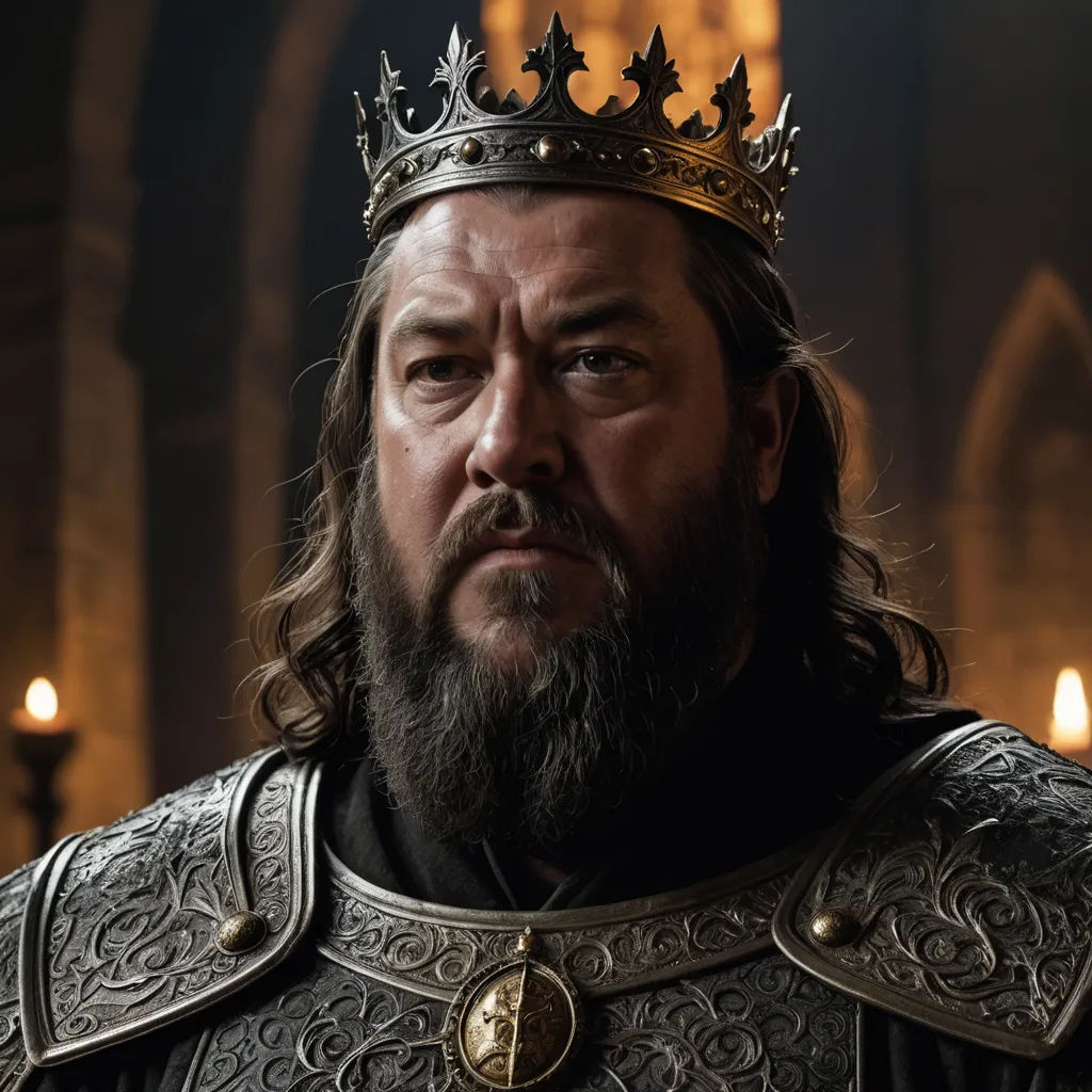 a man with a crown on his head in a room with candles and lights in the background, looking at the camera, dau-al-set, a character portrait, Edward Otho Cresap Ord, II, promotional image