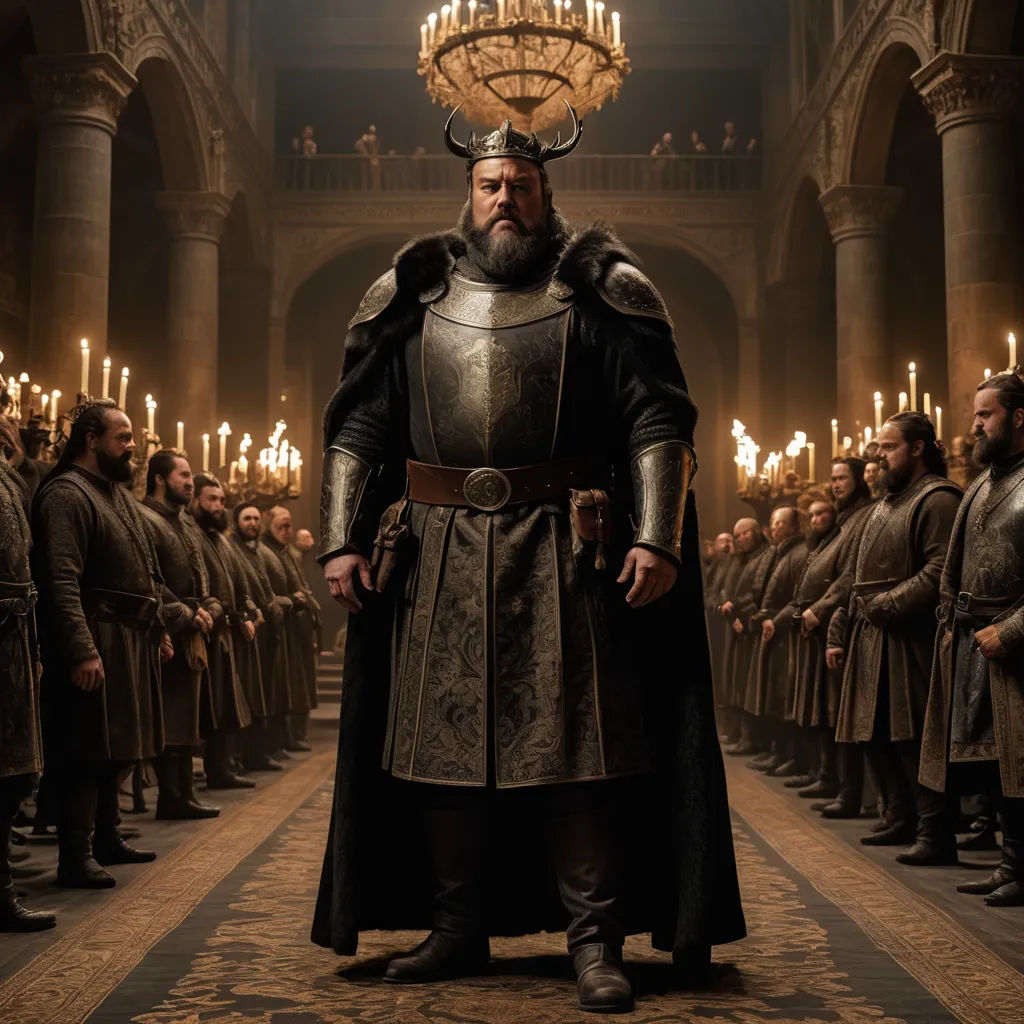 a man in a full armor standing in front of a group of men in a hall with candles in the background, antipodeans, a renaissance painting, Clovis Trouille, promotional image