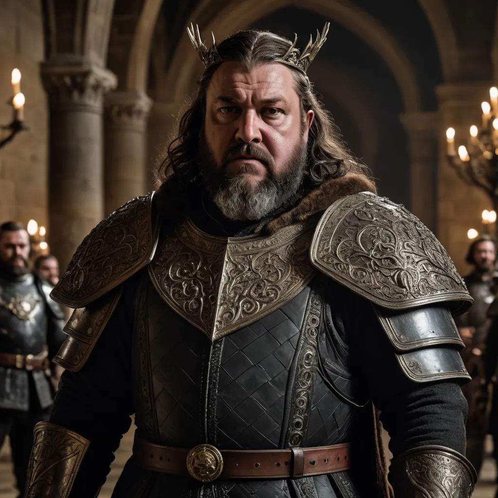 a man in a suit of armor standing in a room with other men in the background wearing armor and holding swords, antipodeans, a character portrait, Clovis Trouille, promotional image