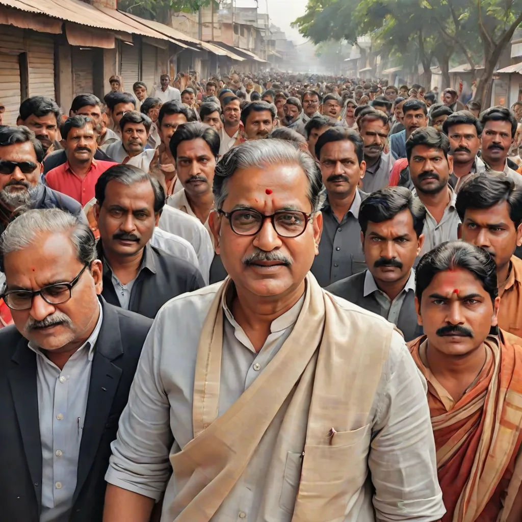 a group of men standing in front of a crowd of people in india, with one man wearing a scarf, samikshavad, a character portrait, Bholekar Srihari, movie still