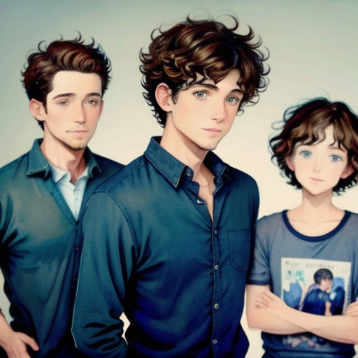 three people standing next to each other with their arms crossed and their heads crossed, with one person wearing a shirt and the other wearing a blue shirt