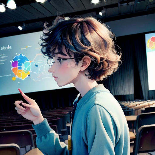 a woman standing in front of a projection screen with a finger up to her mouth and a hand on her hip