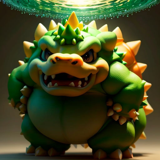 a green and yellow dragon with a green light above it's head and a green object above it