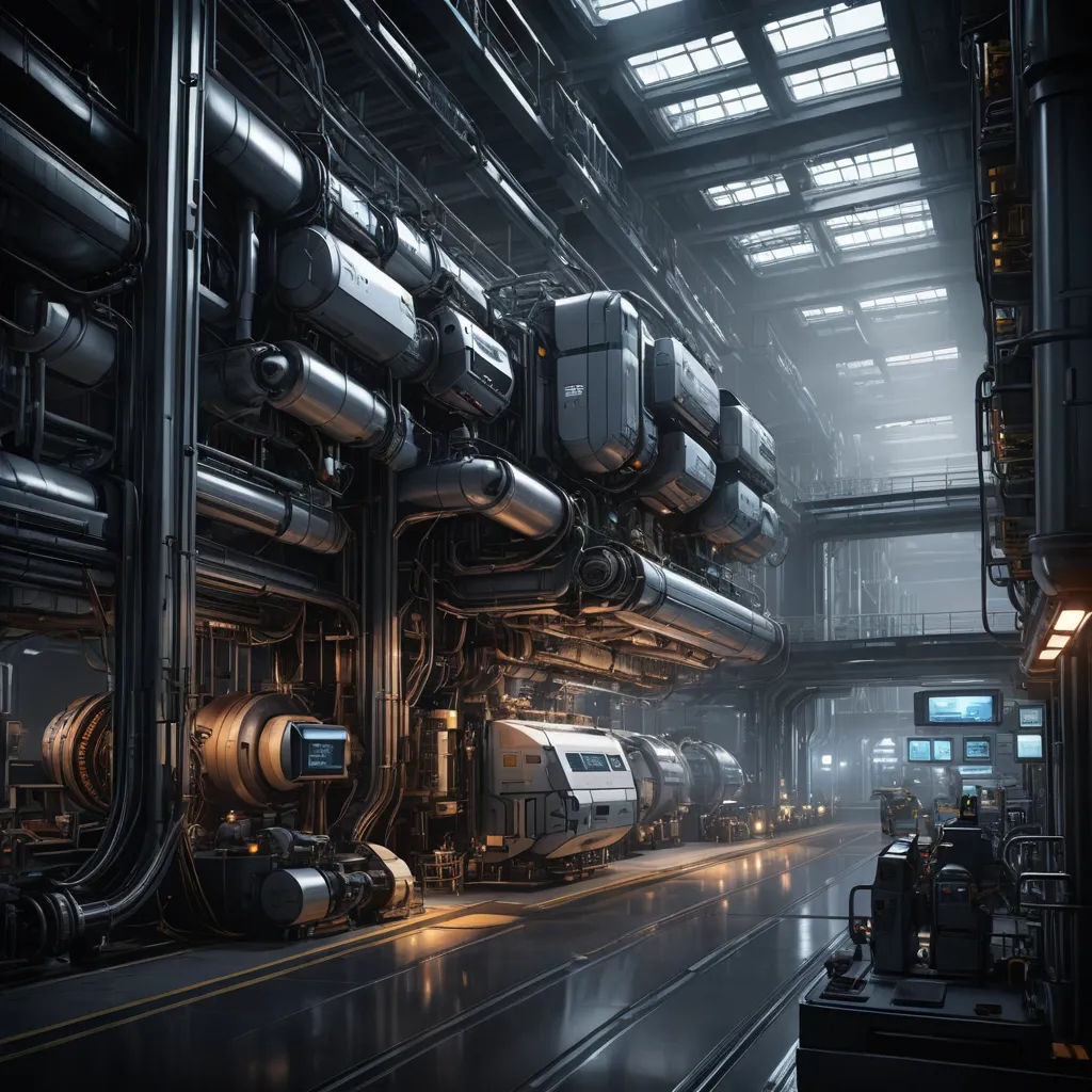 a large industrial building with pipes and pipes on the side of it and a train on the other side, photorealism, cyberpunk art, Cedric Peyravernay, unreal engine 4k