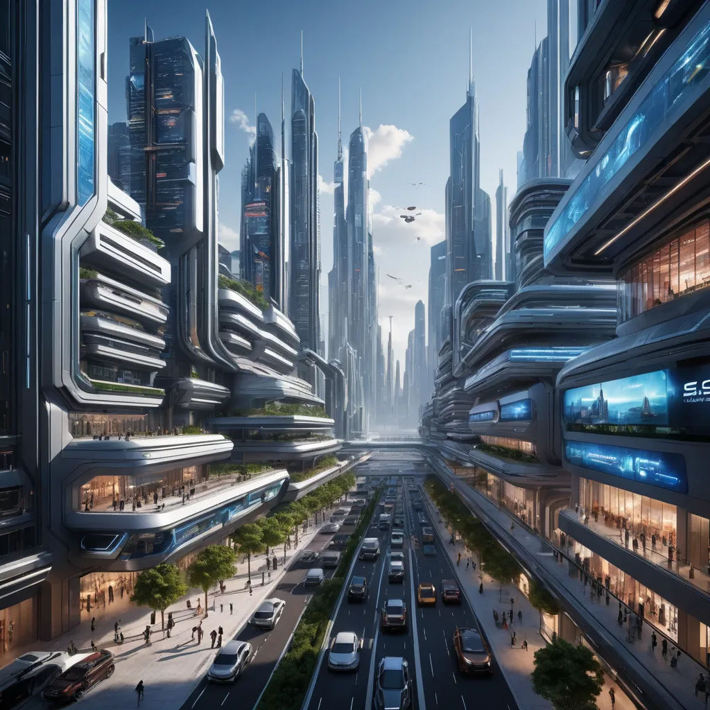 a futuristic city with a lot of tall buildings and cars on the street in front of them and a lot of people walking around, afrofuturism, a detailed matte painting, Edi Rama, future