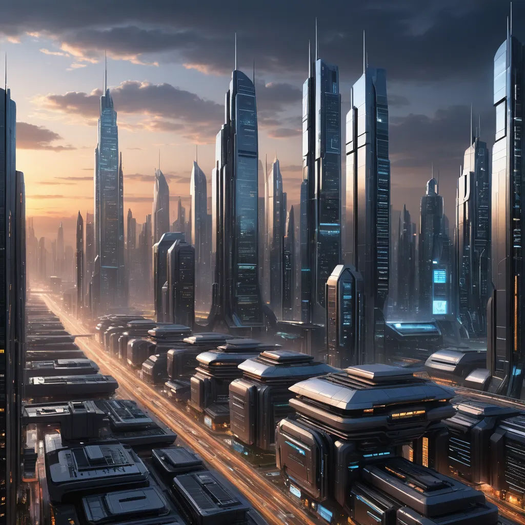 a futuristic city with a lot of cars and buses in the foreground and a train on the right, afrofuturism, a detailed matte painting, Craig Mullins, matte painting