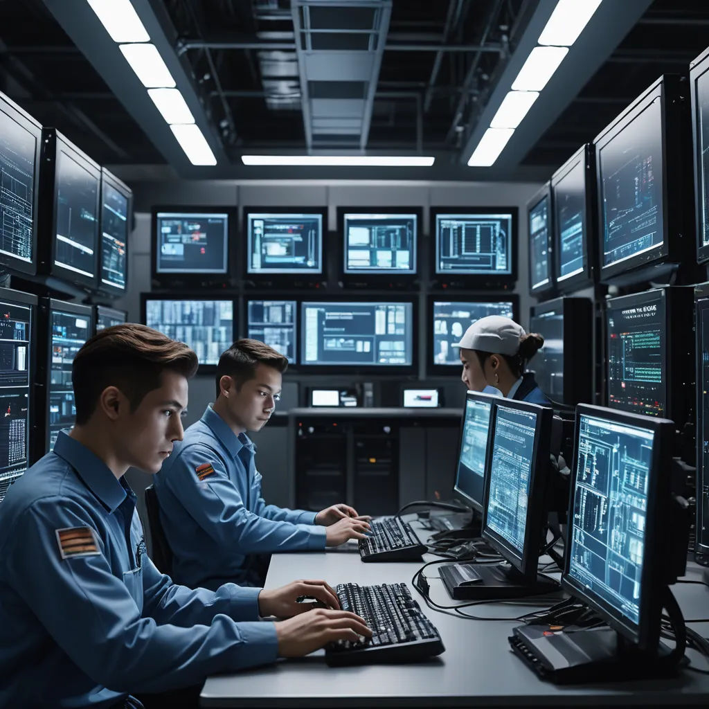 a group of men sitting at a table with laptops and monitors on them in a room full of monitors, les automatistes, a stock photo, Beeple, tech wear