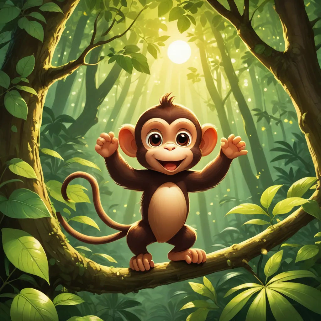 a monkey is sitting on a tree branch in the jungle with a light shining on it's head, sumatraism, a digital painting, Alex Petruk APe, jungle