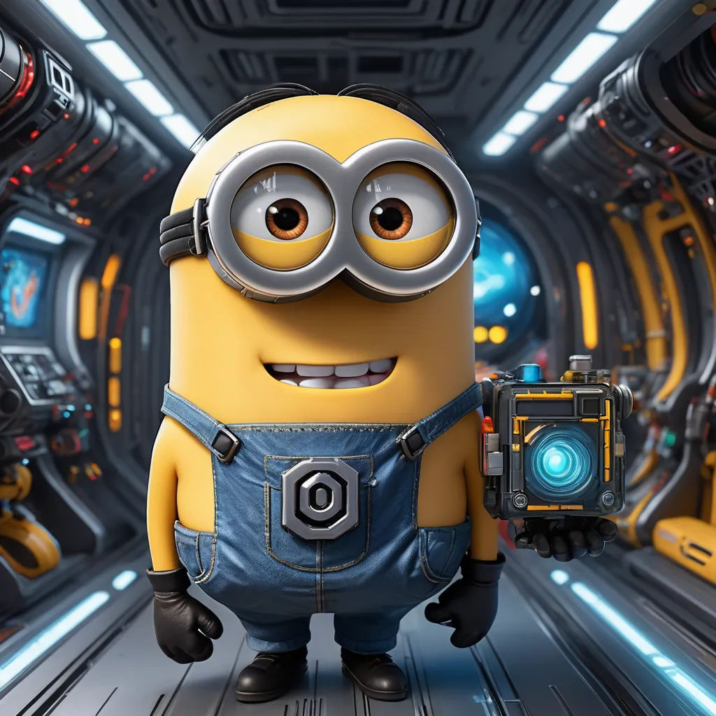 a minion holding a camera in a sci - fi fi fi fi fi fi fi fi fi fi fi fi fi fi fi fi fi fi fi fi fi fi fi fi fi fi fi fi fi fi fi fi fi fi, rayonism, an ambient occlusion render, Beeple, unreal engine 5 highly rendered