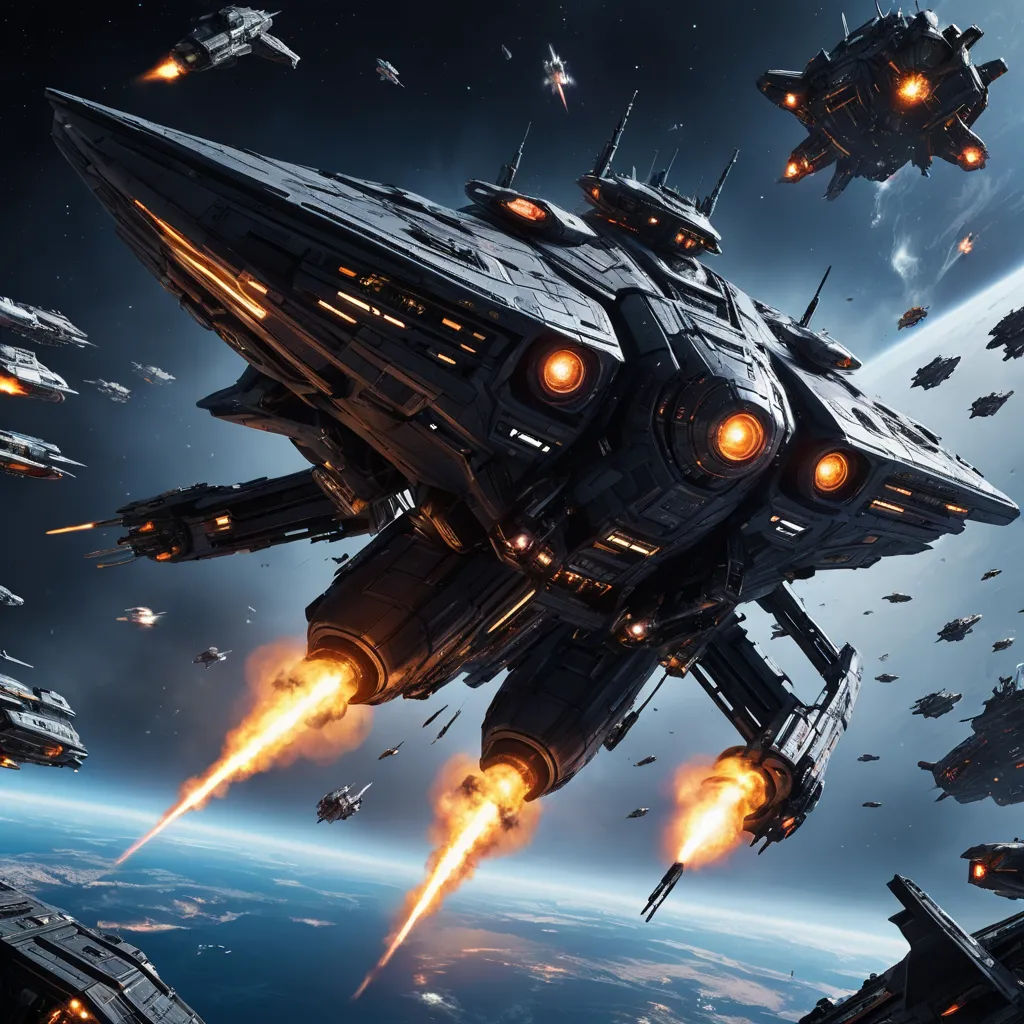 a sci - fi fighter ship flying through space with a bunch of rockets in the air above it and a planet in the background, space art, a detailed matte painting, Eve Ryder, star citizen halo