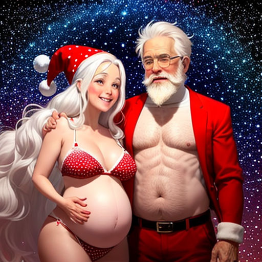 a man and a woman dressed up as santa and mrs claus for a christmas card photo shoot with a backdrop of stars