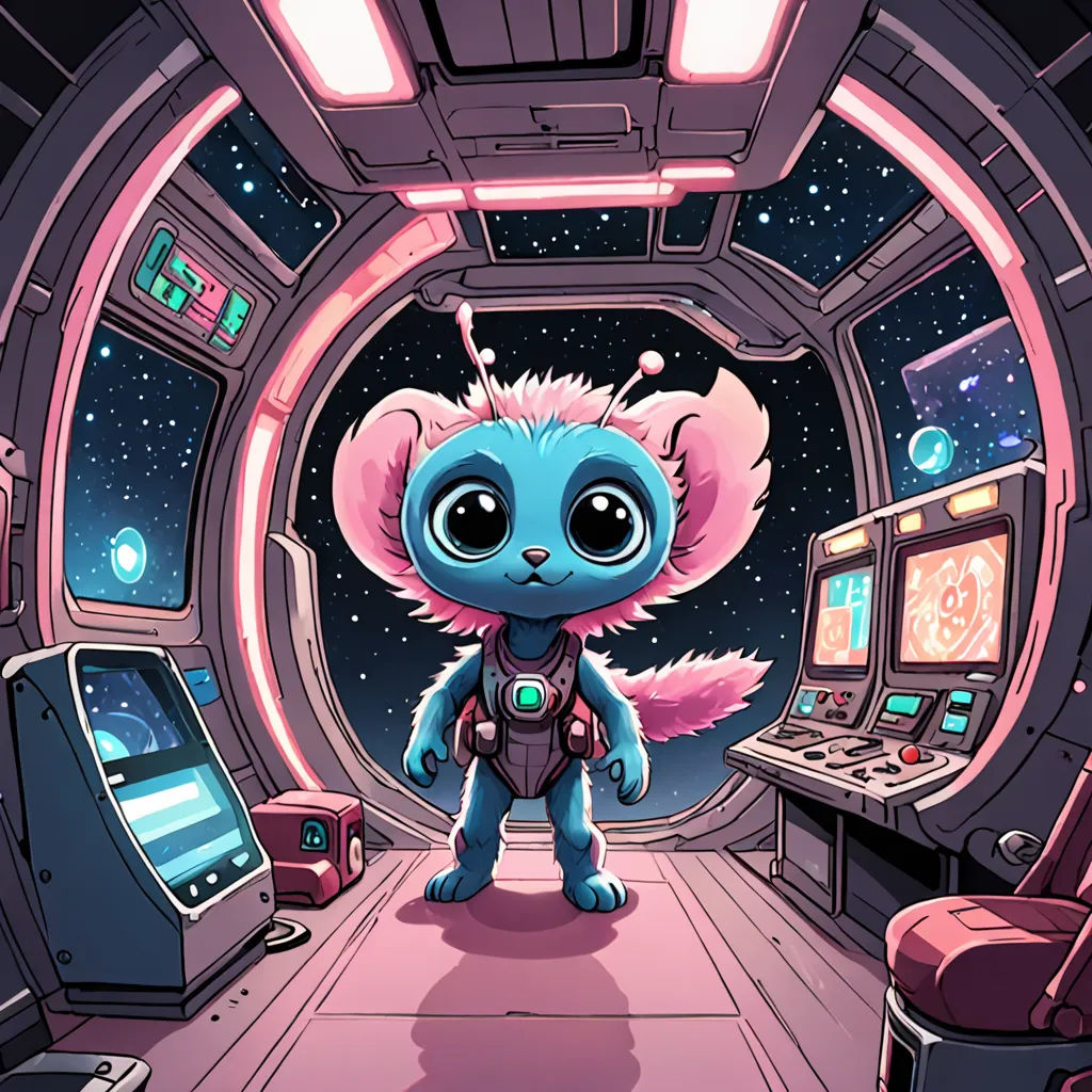 a cartoon character standing in a space station with a computer monitor and a monitor screen in the background and a space shuttle in the foreground, space art, a character portrait, Chris LaBrooy, comic cover art
