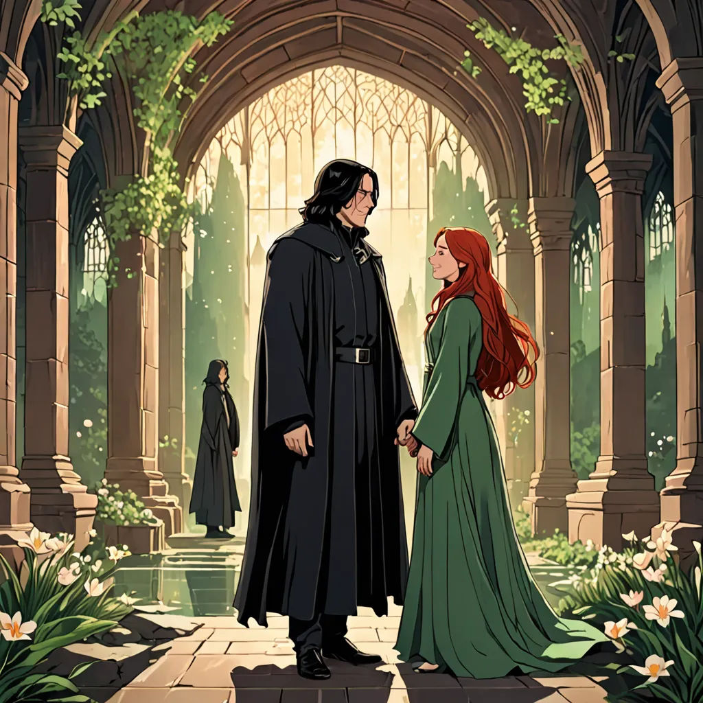 a man and a woman standing in a courtyard holding hands and looking at each other with a castle in the background, gothic art, poster art, Colin Middleton, official art