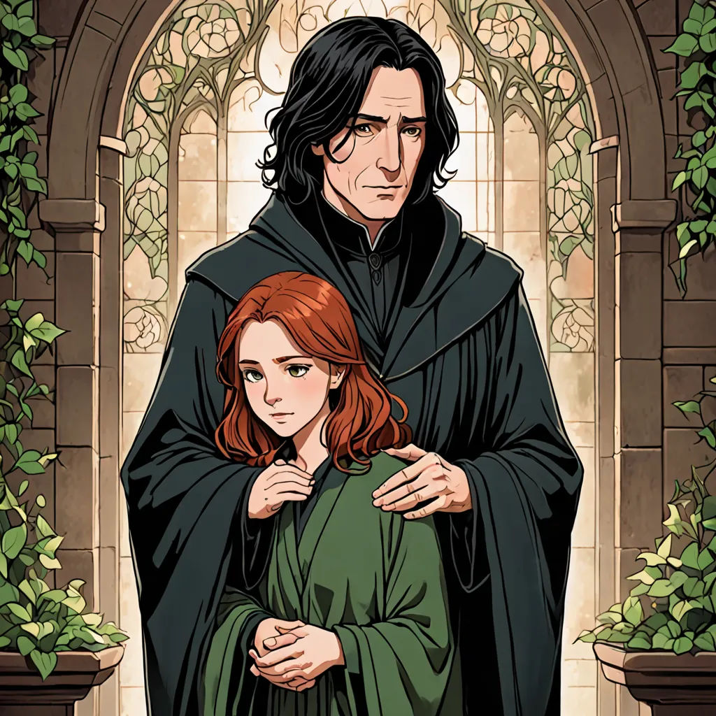 a man and a woman standing next to each other in front of a stained glass window with ivy growing around them, gothic art, a comic book panel, Anne Said, official art