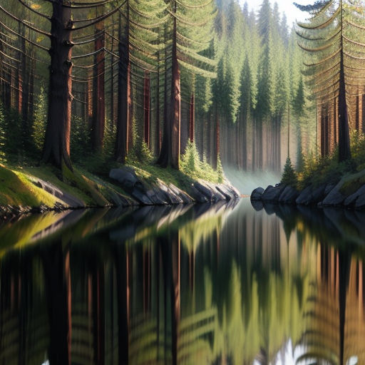 a painting of a forest with a lake in the foreground and trees in the background, with a foggy sky, photorealism, a detailed matte painting, Evgeny Lushpin, cinematic matte painting