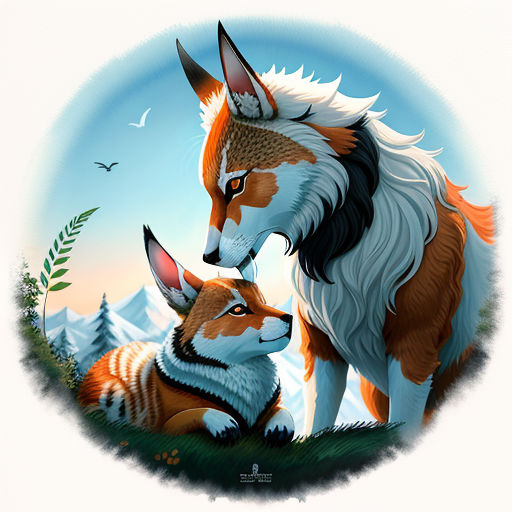 a couple of foxes sitting next to each other on a field of grass and trees with a bird flying above, furry art, a digital painting, Cyril Rolando, trending on art station