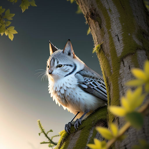 a bird sitting on a tree branch with a sky background behind it and a sunlit tree behind it, fantasy art, a 3D render, Chris LaBrooy, ultra realistic digital art