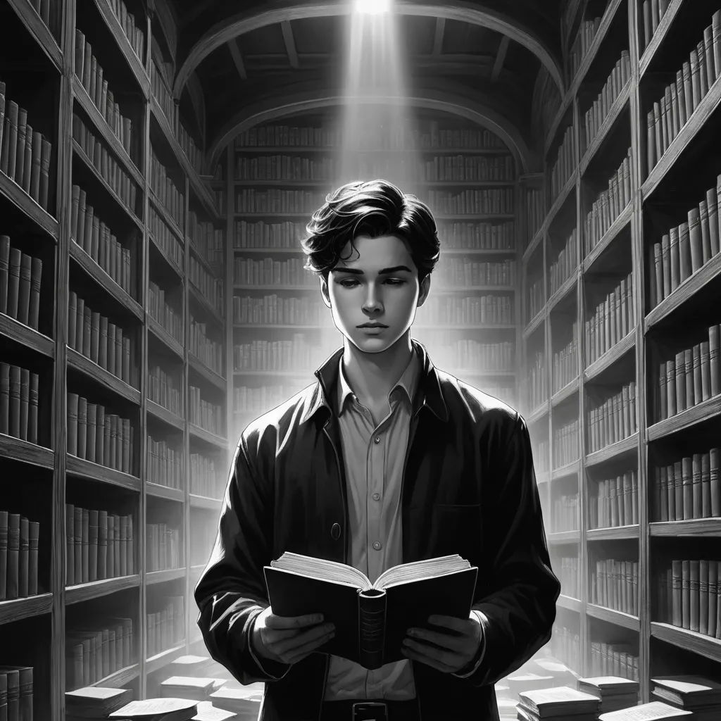 a man standing in a library holding a book and looking at the camera with a light shining on him, sots art, an ultrafine detailed painting, Cedric Seaut (Keos Masons), rossdraws global illumination