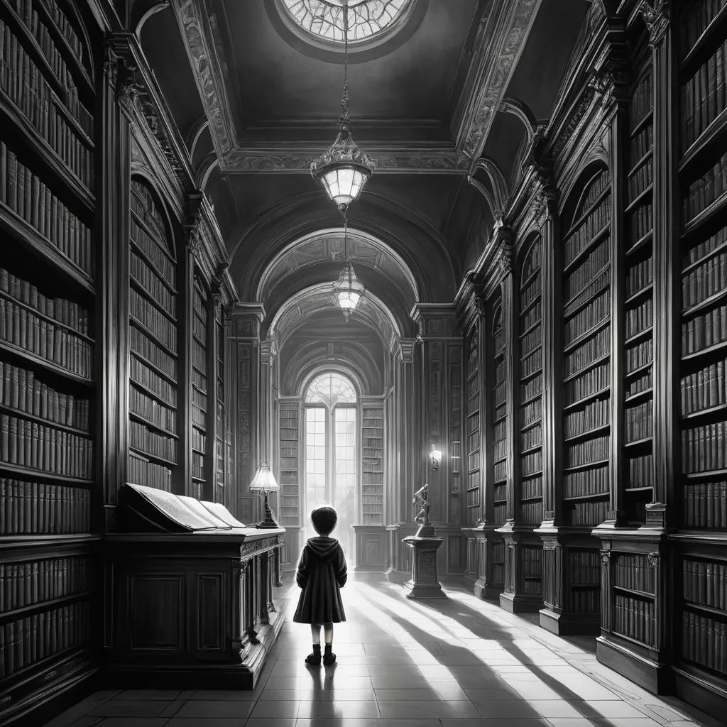 a girl is standing in a library with a piano in front of her and a clock above her head, magical realism, a storybook illustration, Dirk Crabeth, storybook illustration