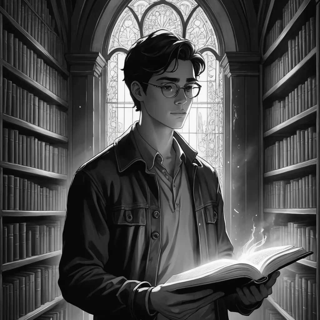 a man holding a book in a library with a window behind him and a light coming from his book, sots art, a character portrait, Cedric Seaut (Keos Masons), official art