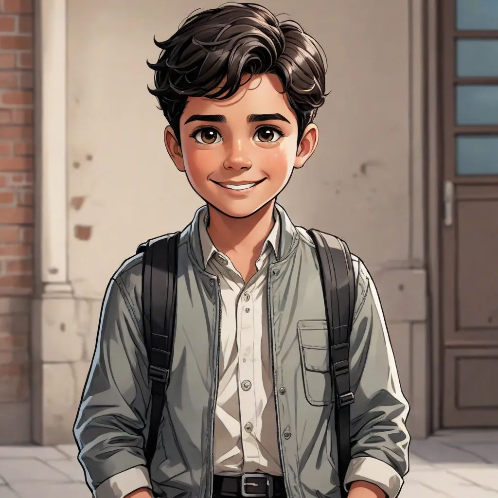 a cartoon of a boy with a backpack on his back and a building in the background with a door, paris school, a character portrait, Alejandro Burdisio, official art