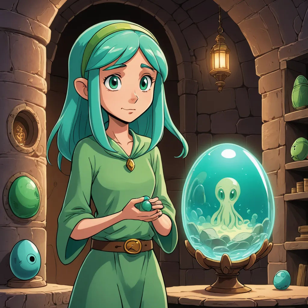 a cartoon girl standing in front of a glass ball with an octopus inside of it and a glowing octopus in the background, fantasy art, a character portrait, Cliff Childs, 2 d game art