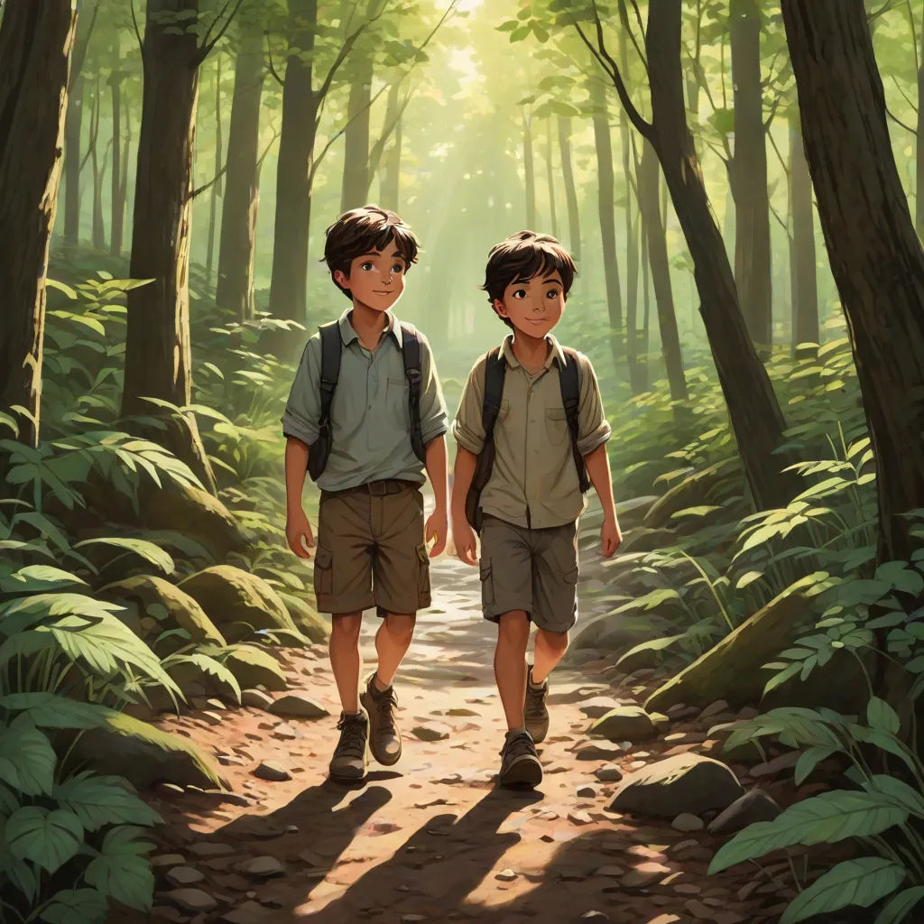 two boys walking down a path in the woods together, with a backpack on their back and a backpack on their shoulder, sots art, a storybook illustration, Brothers Hildebrandt, cushart krenz