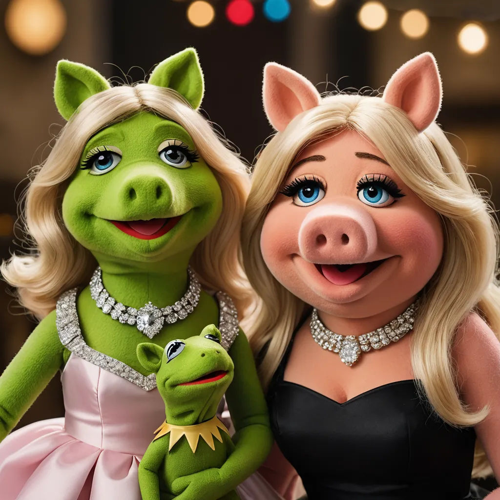a woman in a dress and a frog in a dress pose for a picture together in front of a christmas light, furry art, concept art, Andries Both, vfx