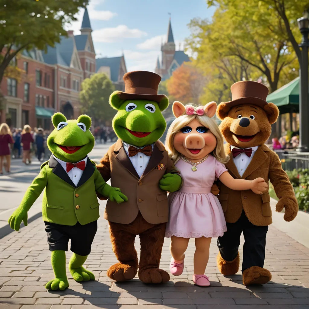 a group of people dressed in costumes standing next to each other on a sidewalk in front of a building, regionalism, a stock photo, disney, promotional image