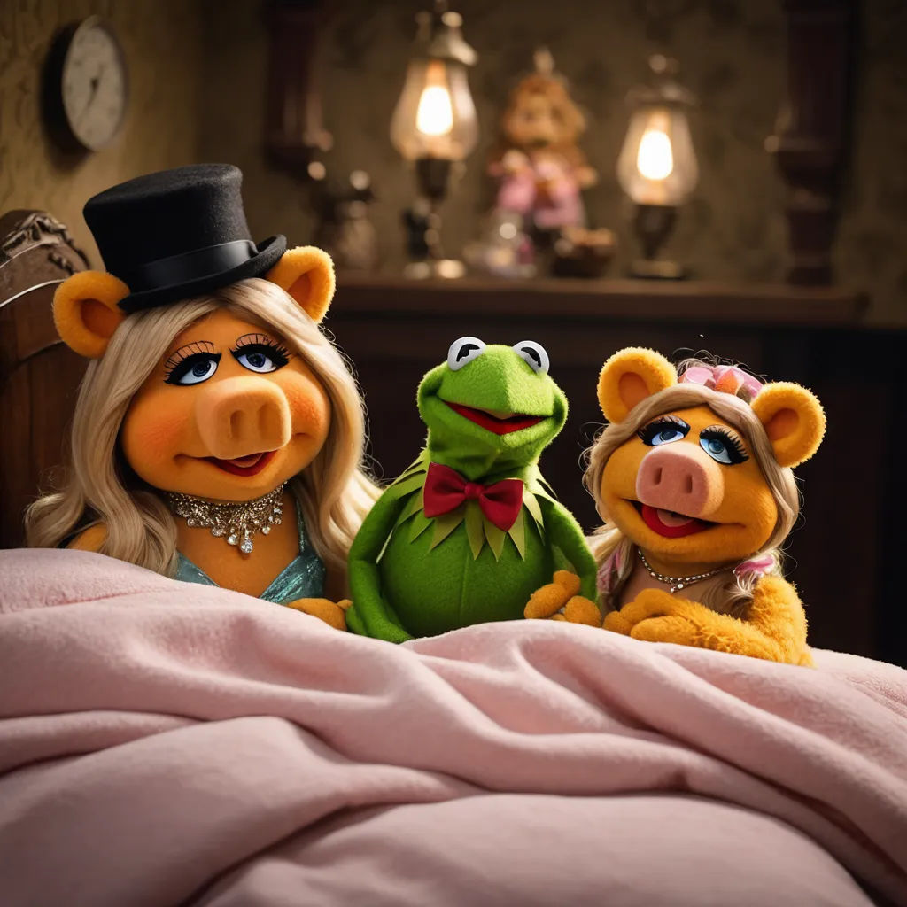 a couple of people that are sitting on a bed together with a frog and a woman in a dress, fantastic realism, a renaissance painting, Andries Both, promotional image