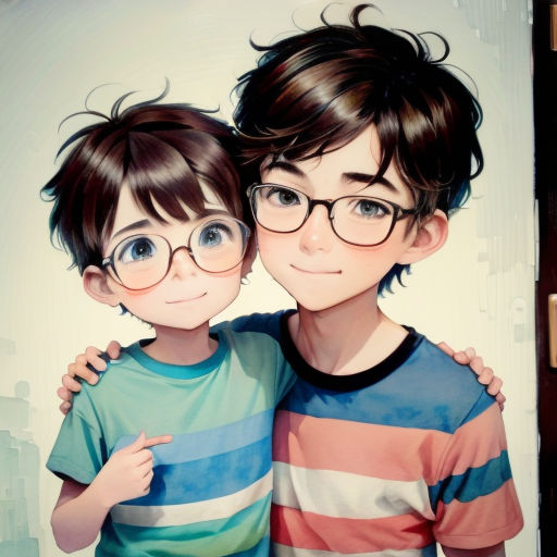 a couple of kids with glasses on their heads posing for a picture together with a city background behind them