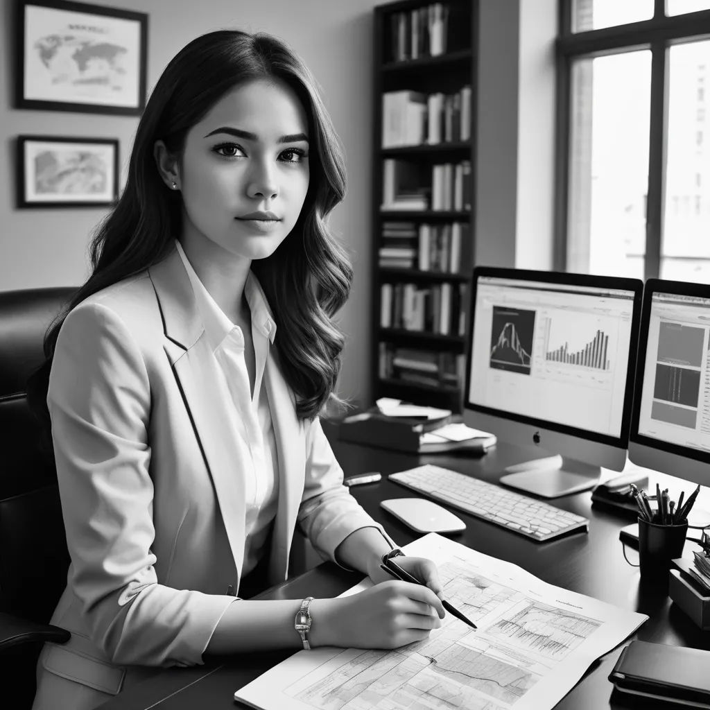 a woman sitting at a desk with a pen and paper in front of her and a computer on the desk, institutional critique, a stock photo, Andries Stock, professional