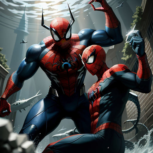 a spider man and a spider man in a city scene with a light shining on them and a spider man in the middle of the picture, fantasy art, a comic book panel, Alton Tobey, stanley artgerm lau