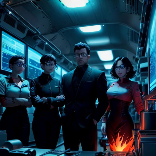 a group of people standing in a room next to a fire place in a sci - fi fi fi fi fi fi fi fi fi fi fi fi fi fi fi fi fi fi fi fi fi fi fi fi fi fi fi
