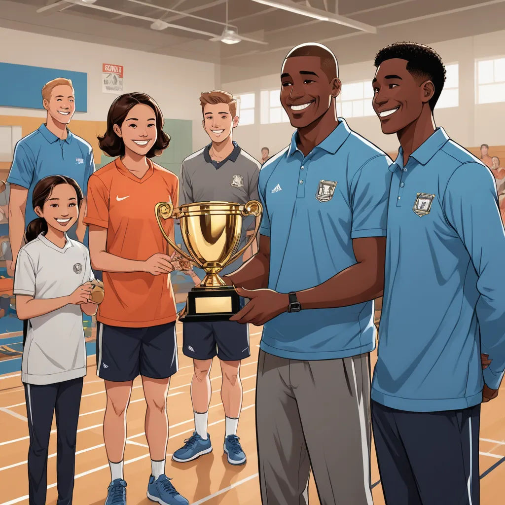 a group of people standing around a trophy trophy on a tennis court with a man holding a trophy in his hand, paris school, concept art, Allan Brooks, official art