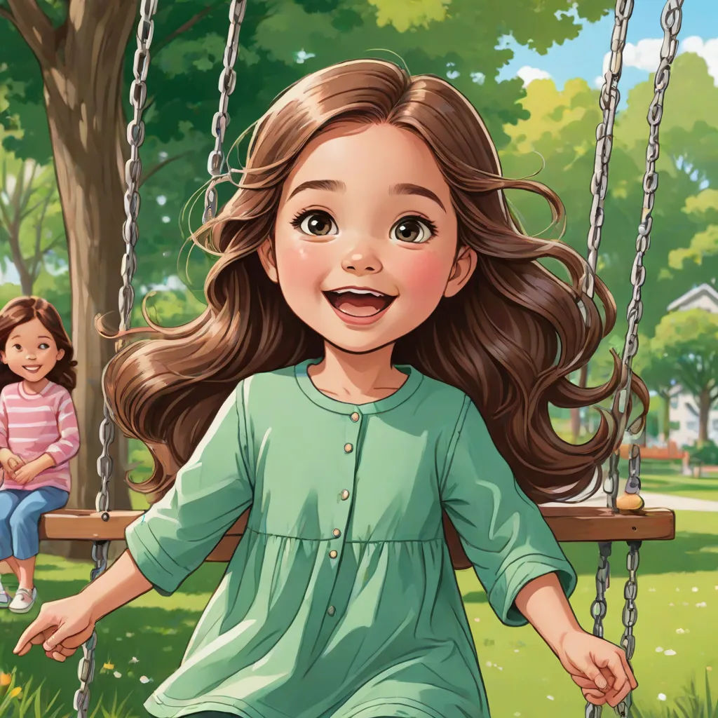 a girl on a swing with a little girl sitting on the swing behind her and a girl sitting on the swing behind her, Clarice Beckett, photorealism, a storybook illustration, storybook illustration