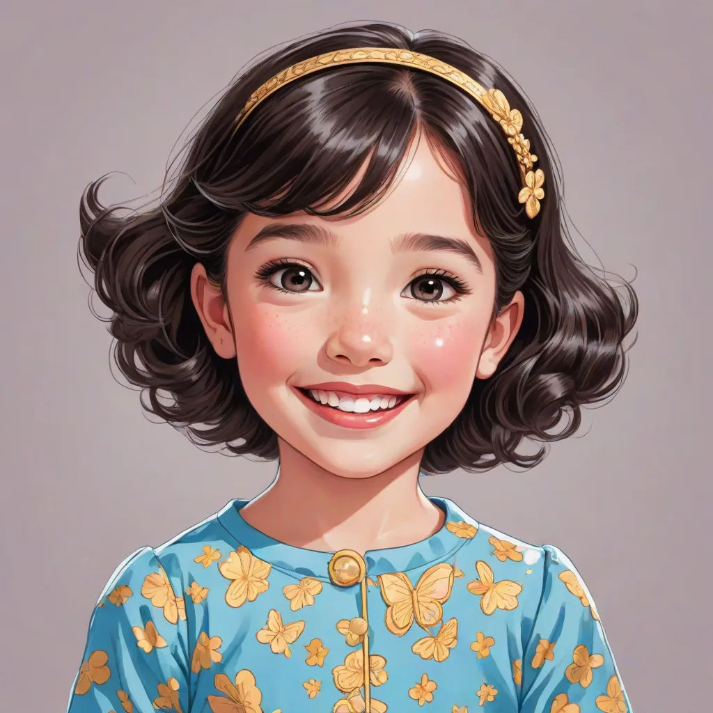 a painting of a little girl with a tiara on her head and a blue dress with gold butterflies on it, Chen Lin, photorealism, a detailed painting, highly detailed digital painting
