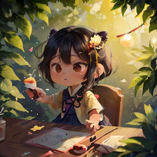 a girl sitting at a table with a book and a cup of coffee in her hand and a book in her other hand