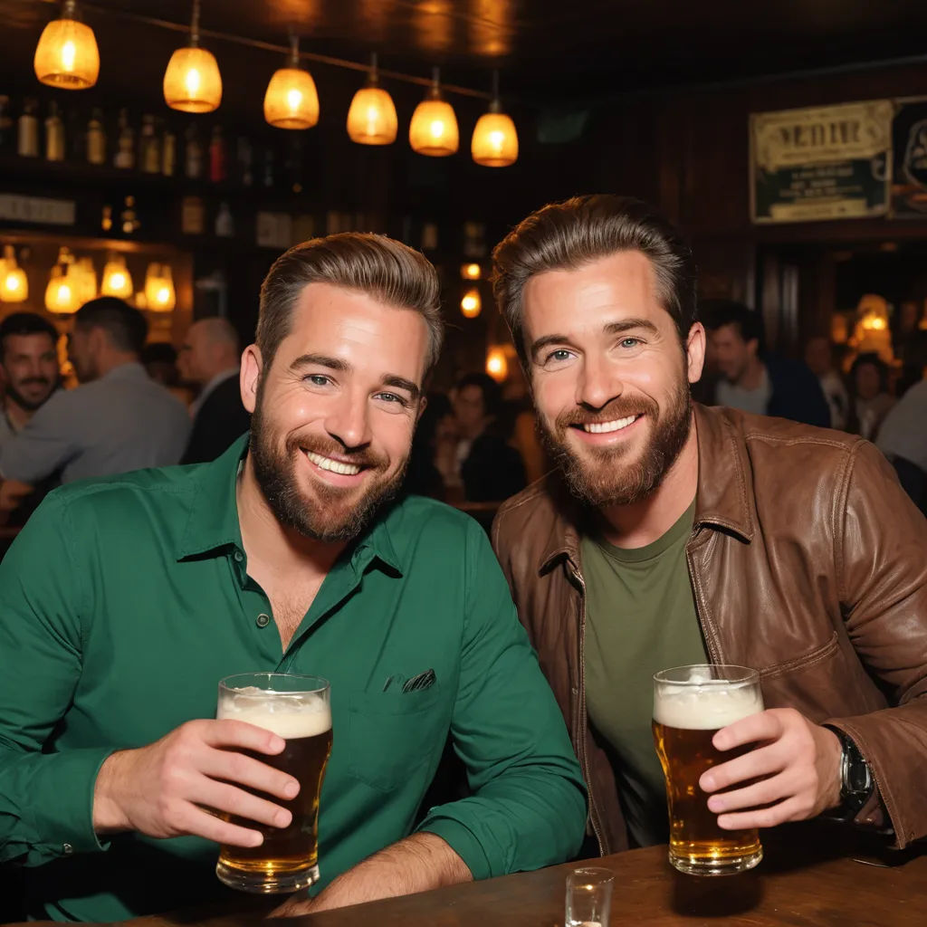 two men sitting at a bar with beers in their hands and smiling at the camera, with a man in the background, private press, a stock photo, Andries Both, promotional image