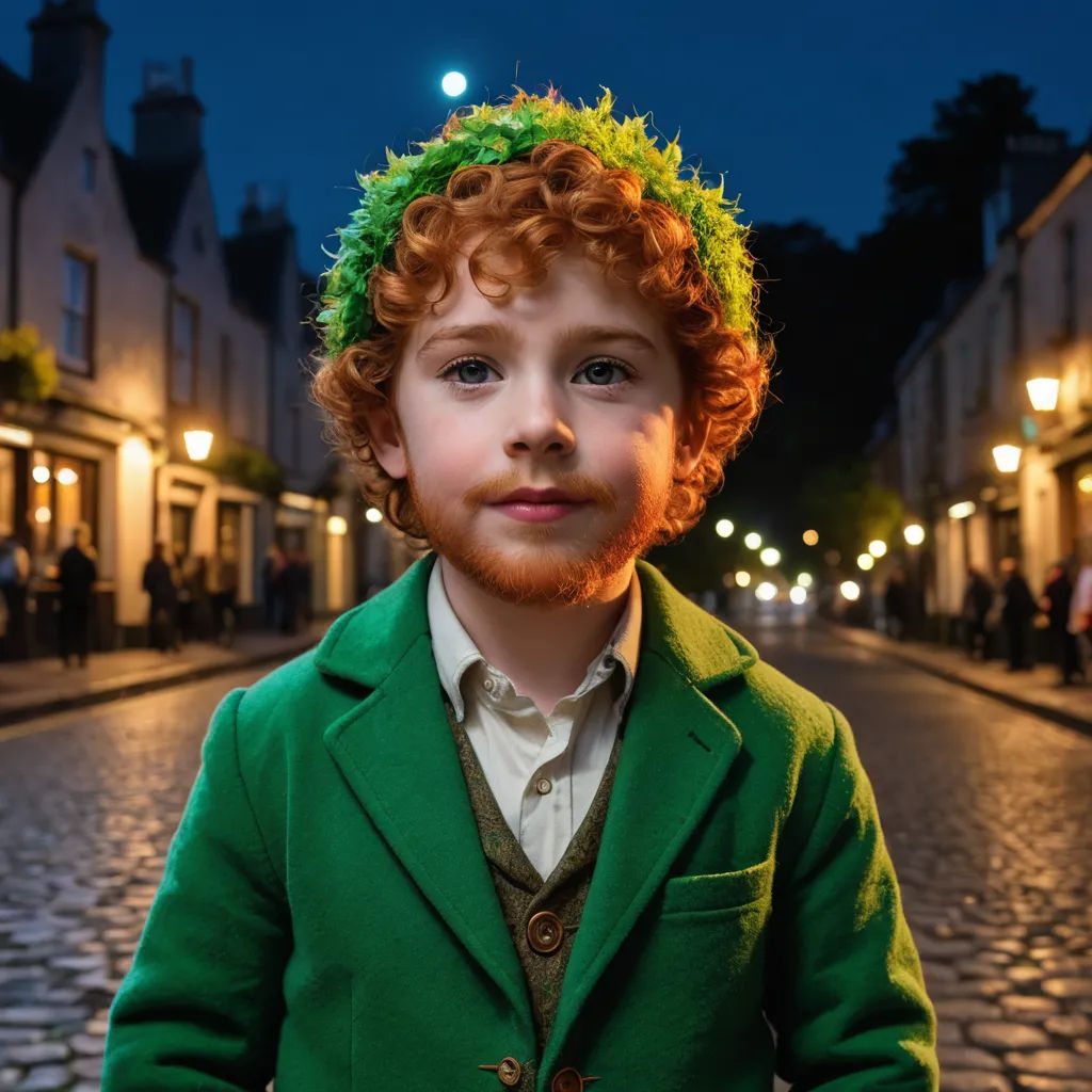 a young boy with a green jacket and a red beard wearing a green hat and a green jacket and a green jacket, magical realism, a colorized photo, Aloysius O'Kelly, promotional image