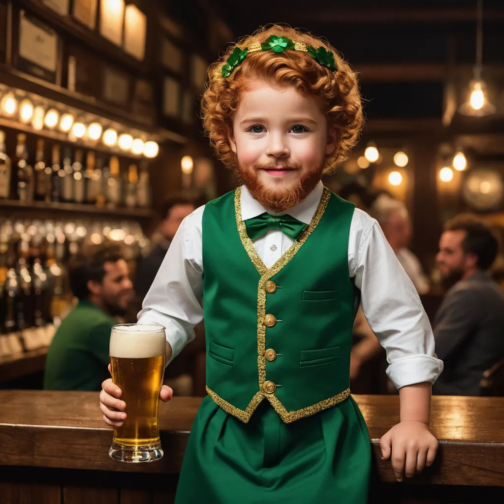 a little boy in a green vest and a beer in a bar with people in the background and a man in a green vest, dada, a stock photo, Aloysius O'Kelly, professional photo