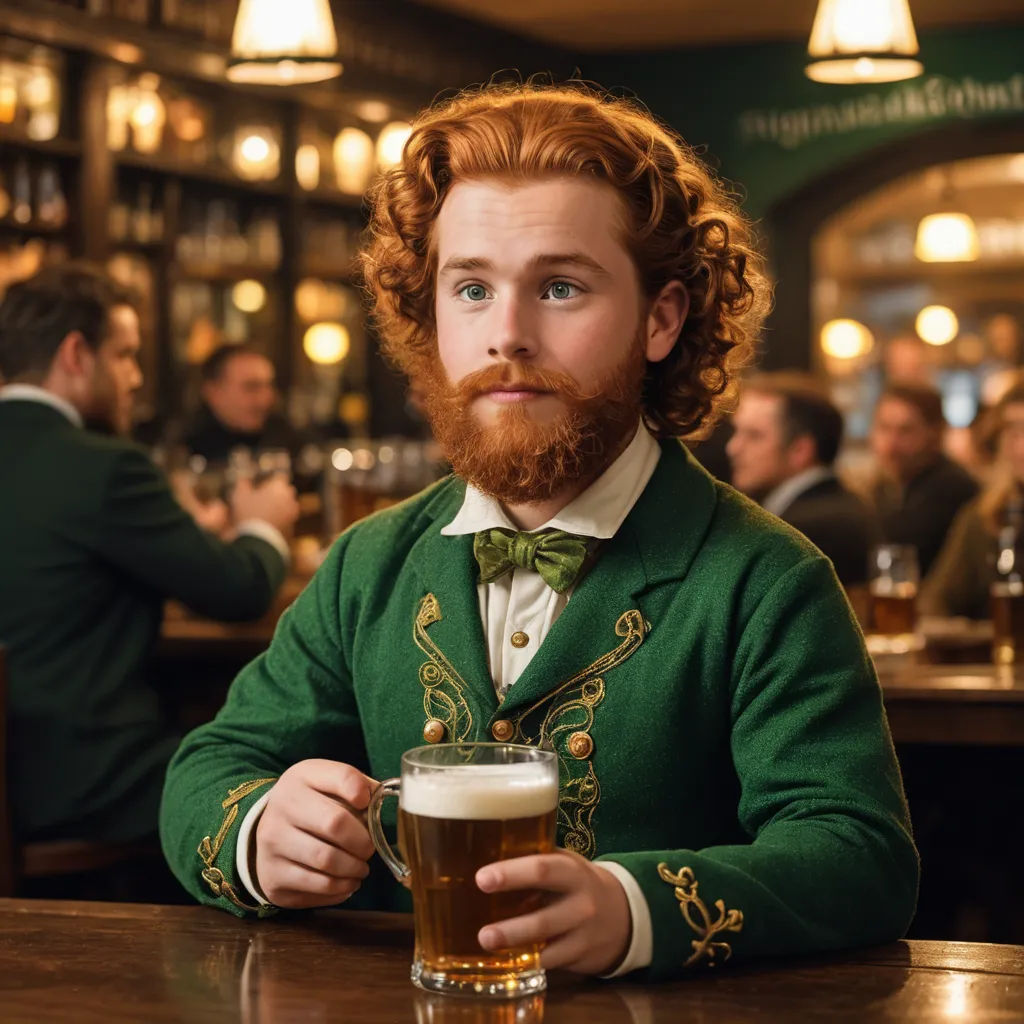 a man with a beard and a green jacket holding a beer in a pub with other people in the background, pre-raphaelitism, a character portrait, Aloysius O'Kelly, promotional image