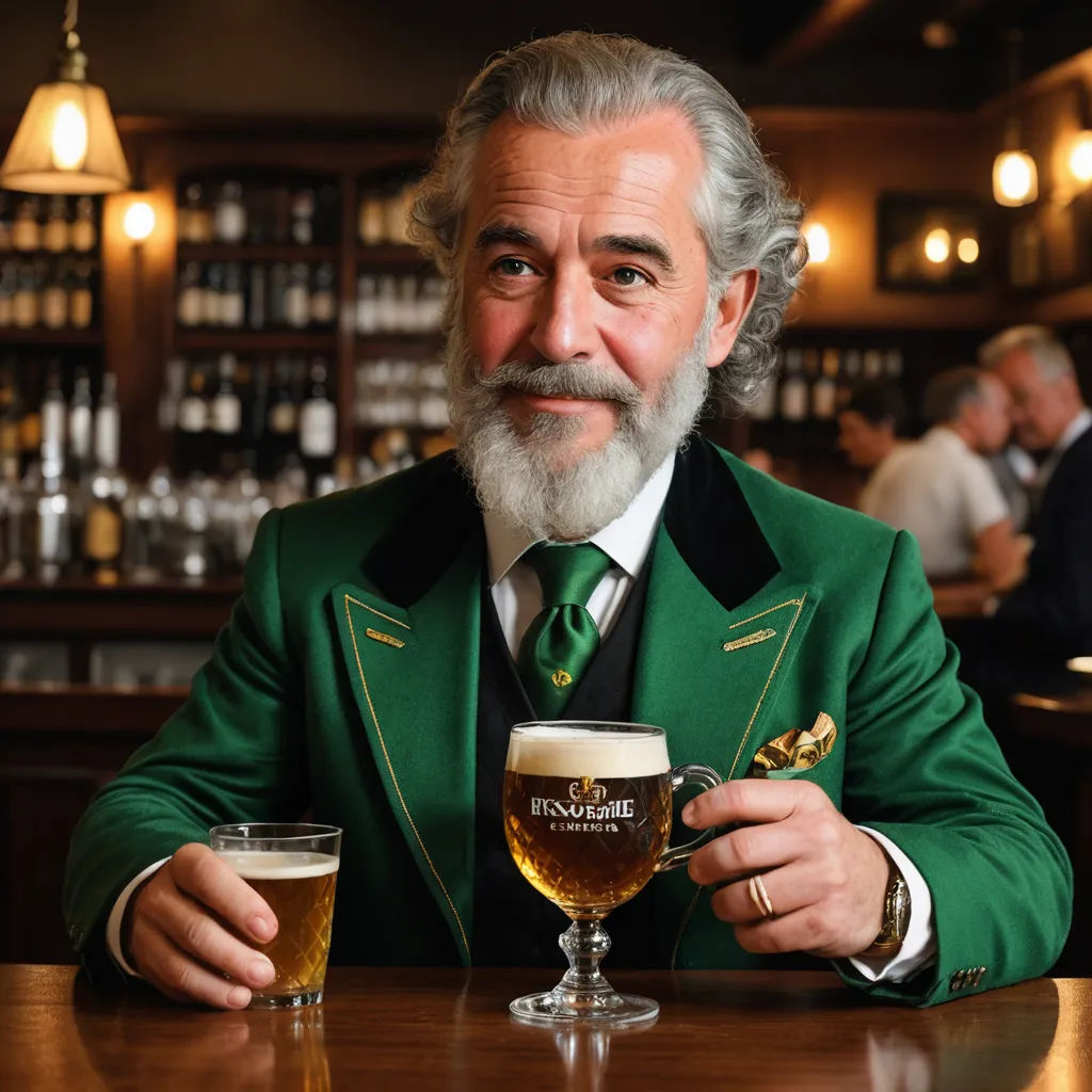 a man in a green jacket holding a beer glass in front of a bar counter with people in the background, viennese actionism, a character portrait, Eric de Kolb, thierry doizon