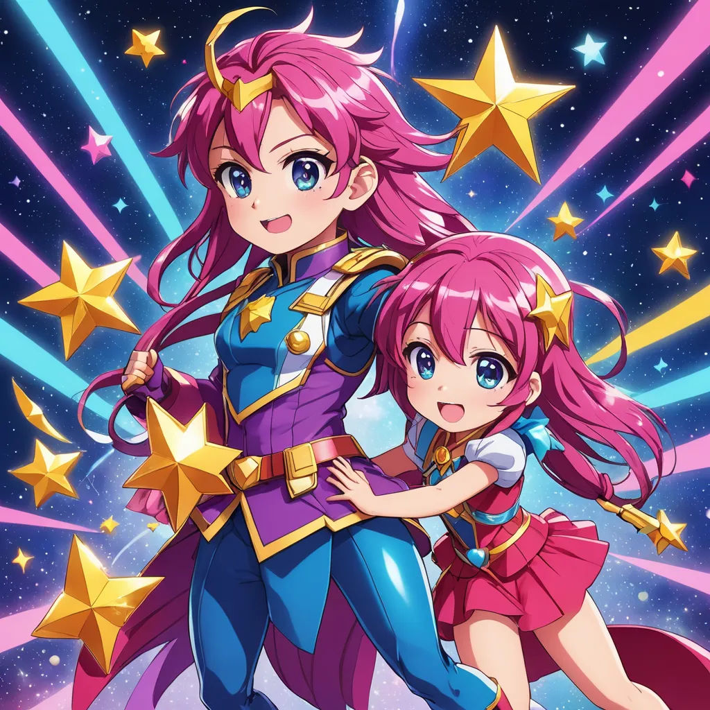 two anime girls standing next to each other in front of stars and a sky background with stars on it, synchromism, an album cover, Aya Goda, official art
