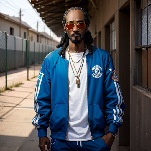 a man with dreadlocks and sunglasses standing on a sidewalk next to a building with a chain on his neck