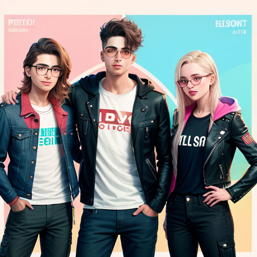 a group of people standing next to each other wearing glasses and jackets and t - shirts with the words love on them