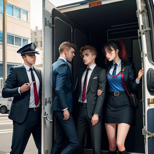 a group of people in suits standing in the back of a van with their luggage open and a man in a suit and tie