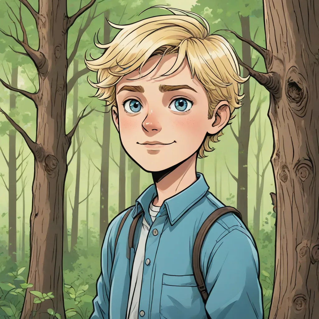 a cartoon of a boy in a forest with trees and bushes behind him, with a backpack on his shoulder, a character portrait, Cedric Seaut (Keos Masons), sots art, official art